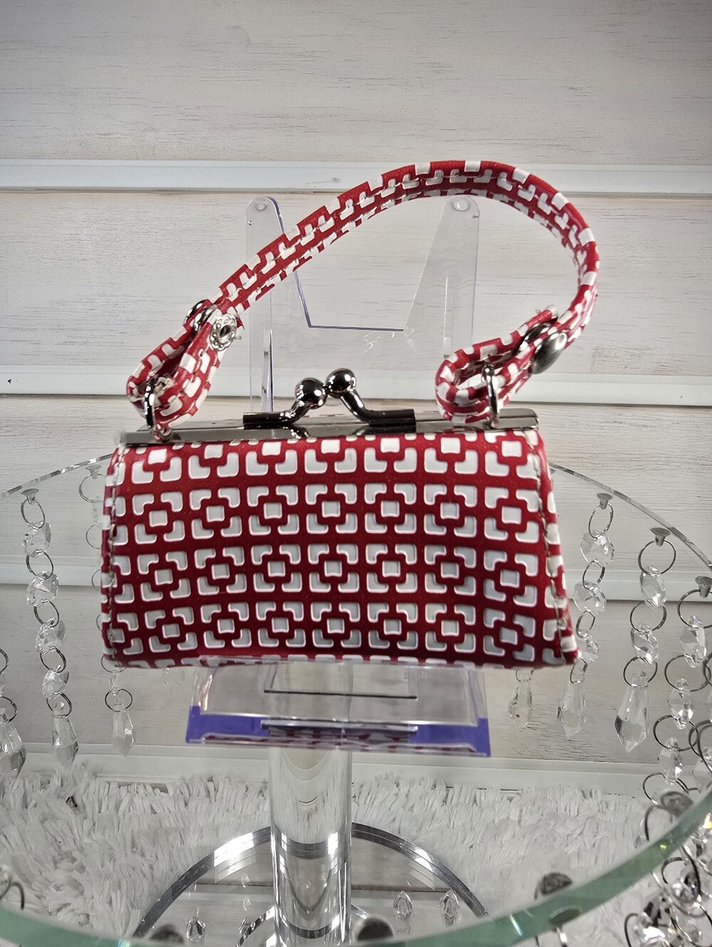 Red and White Patterned Women's Top-Handle mini Bag charm
